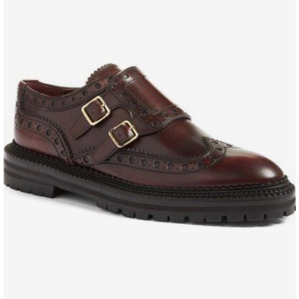 Burberry "Vickroy" Double Monk Strap Oxfords in a deep Bordeaux (burgundy)